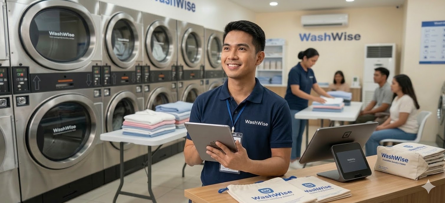 WashWise laundry shop owner managing orders digitally